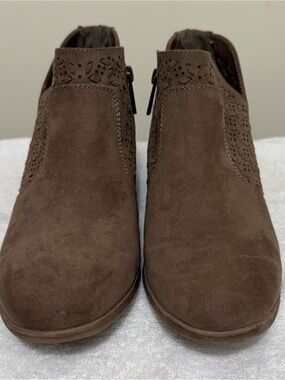 Xappeal Brown Suede Laser-Cut Ankle Booties